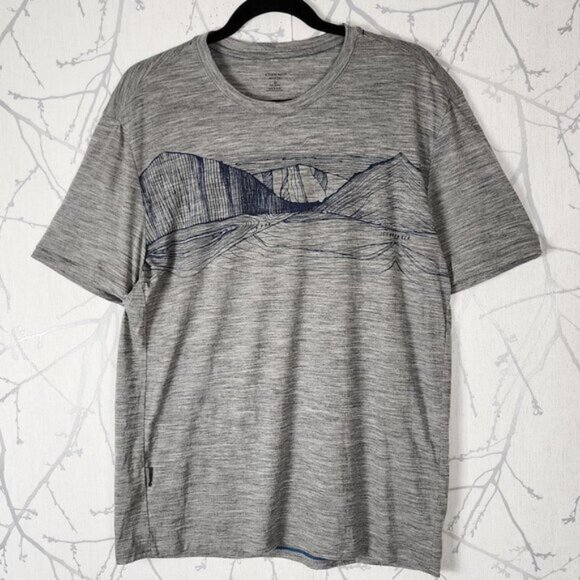 Icebreaker Gray Mountains Print 87% Wool Short Sleeve T-Shirt - Picture 1 of 4